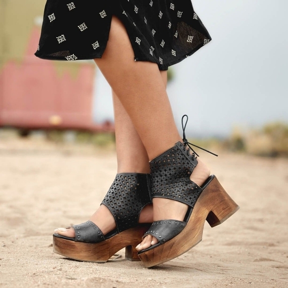 BED STU // free people mali cut out leather lace up back wooden platform heels - Picture 1 of 16